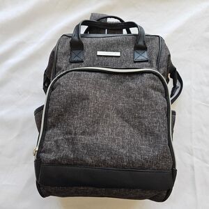 Bananafish Charcoal Grey Heathered Backpack Faux Leather Trim Women's